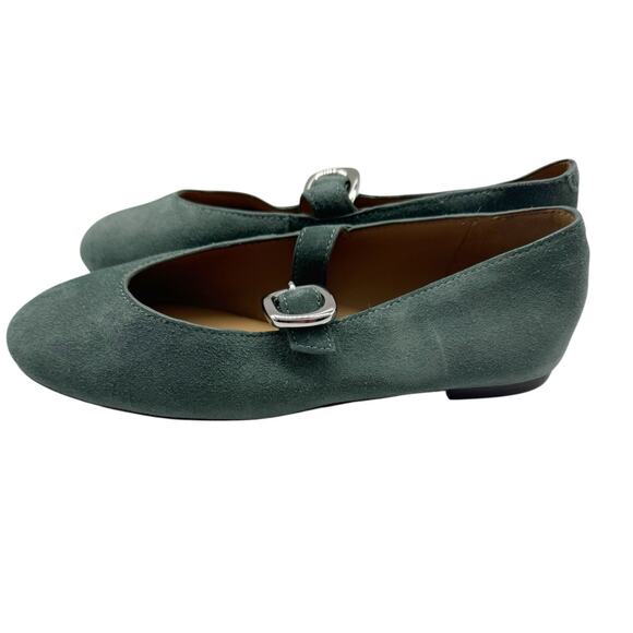 NWOB Madewell The Remy Mary Jane Flats Puffy Buckle Architect Green Suede Size 7